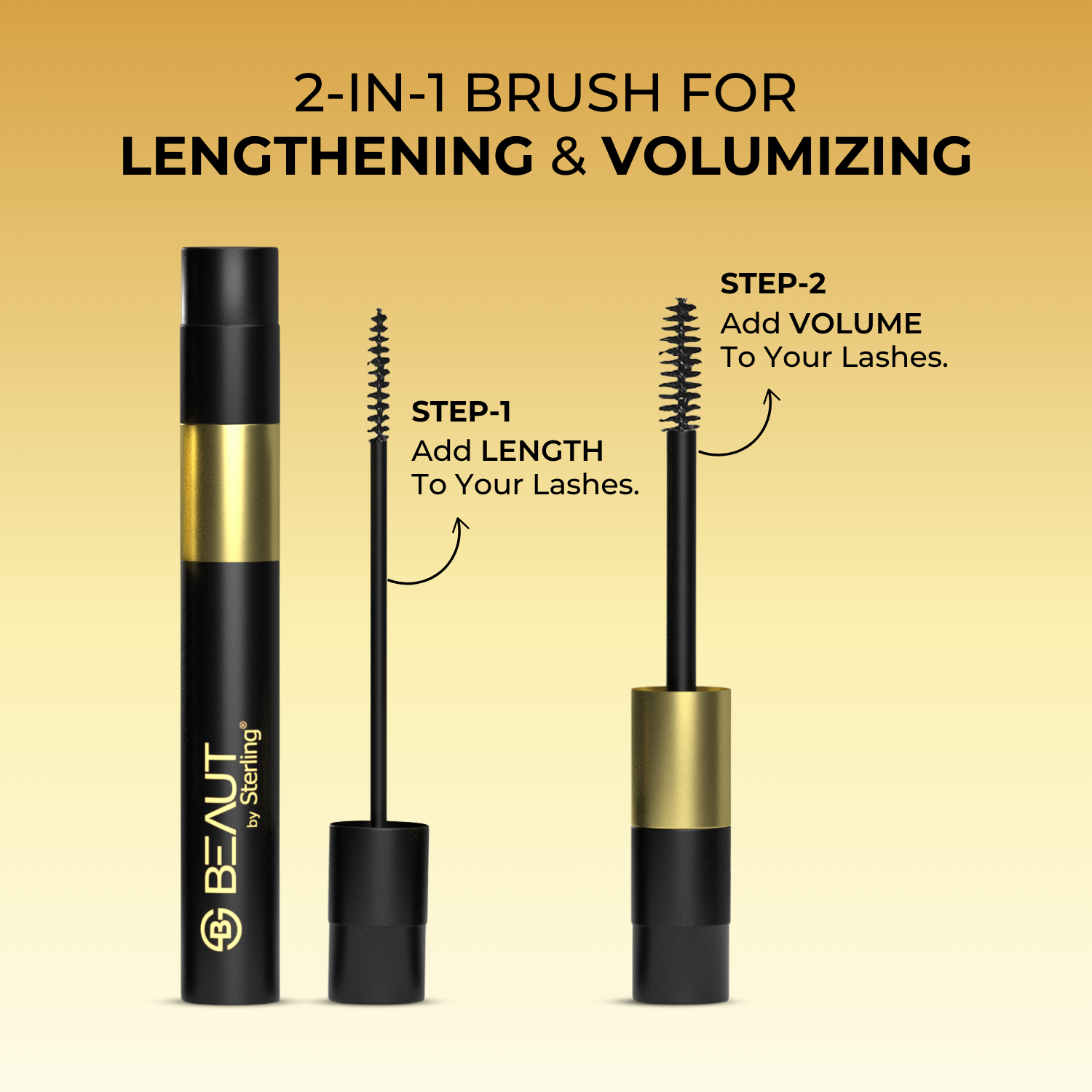 2-in-1 Lengthening & Volumizing Mascara - Black, Smudge-proof & Waterproof, Long Lasting, Lightweight & Quick Drying (7 ml)