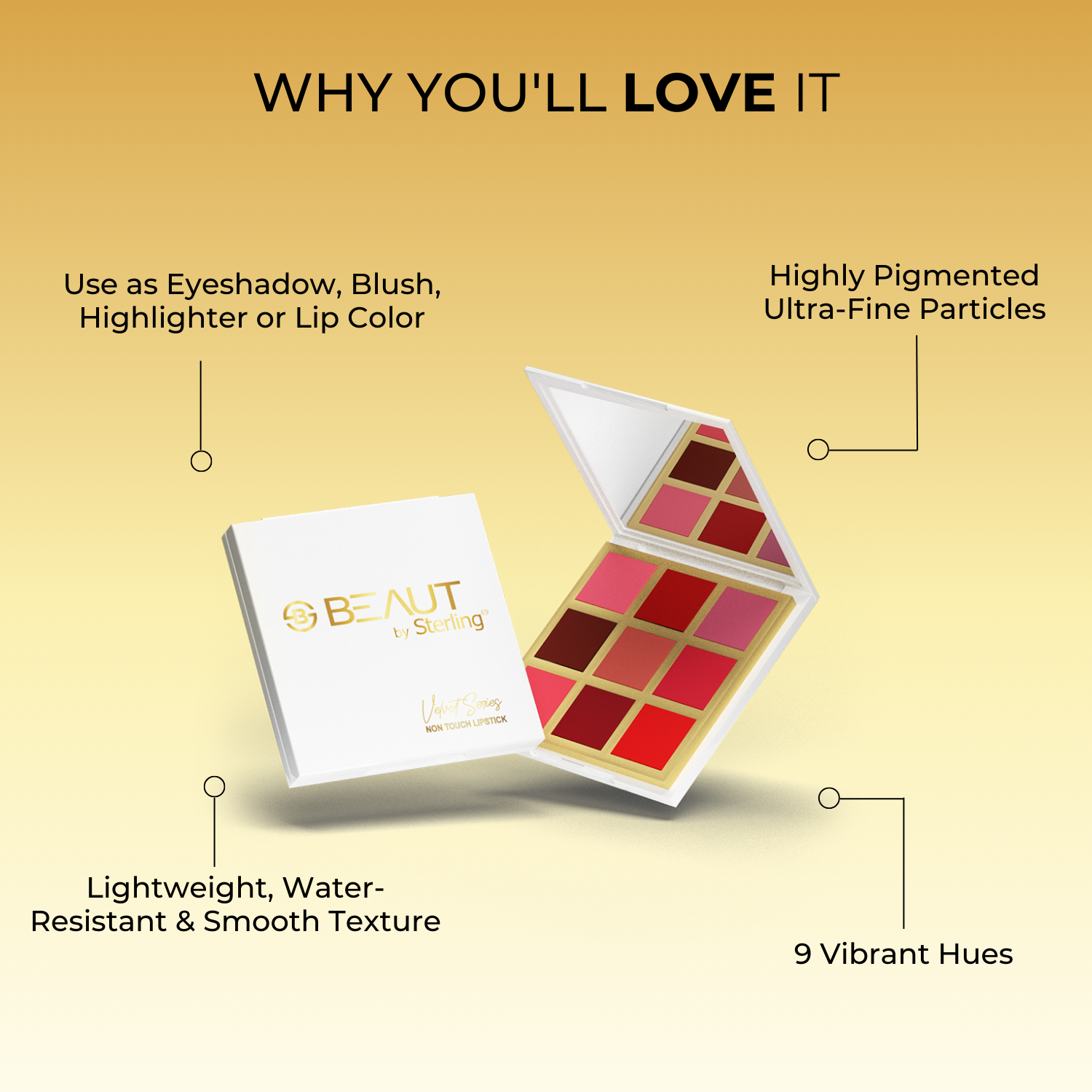 4-in-1 Multi-Use Makeup Palette, Use as Eyeshadow, Blusher, Highlighter or Lip Color, Includes 9 Shades (13.5 g)