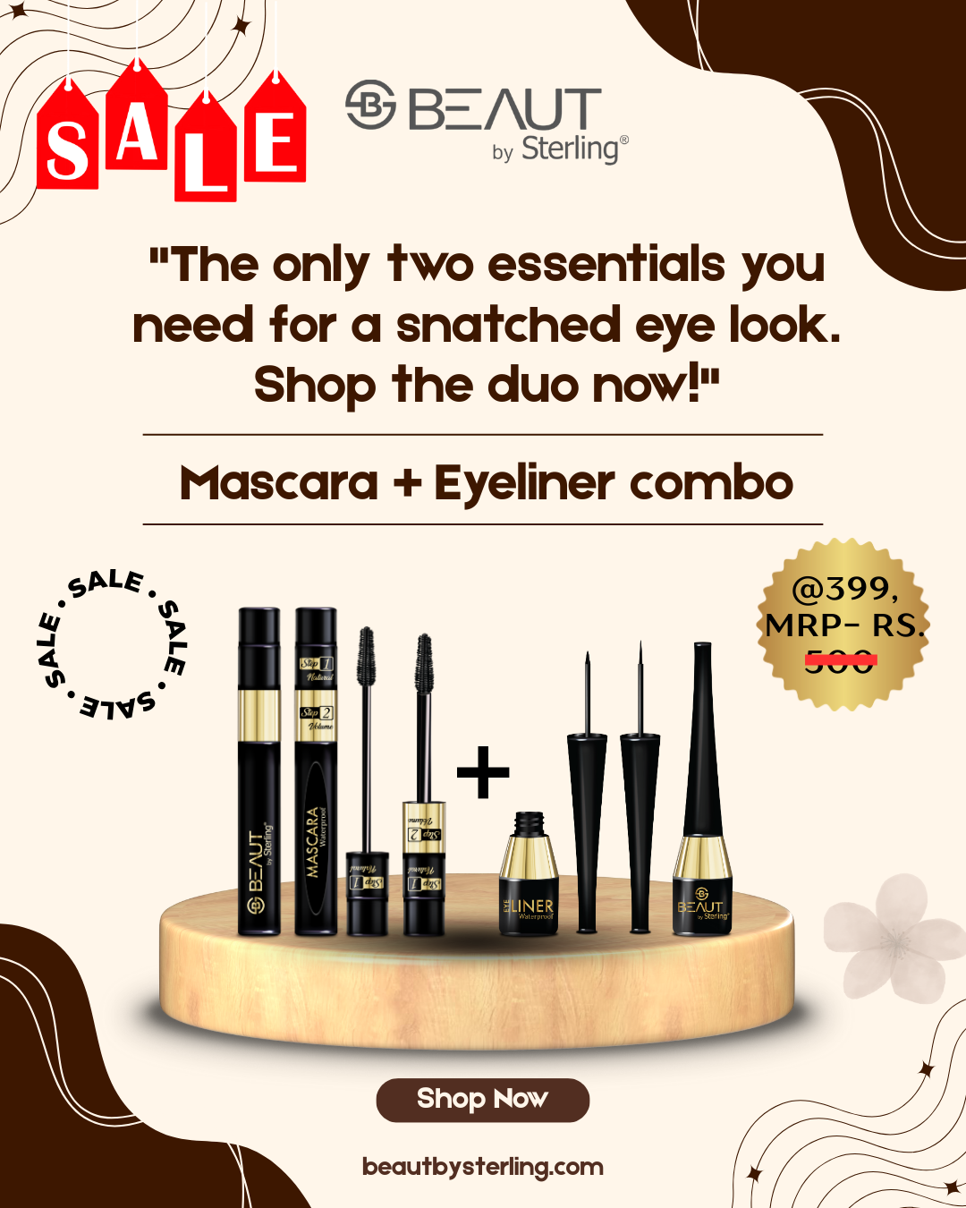Bold Eyes Combo (2-in-1 Lengthening & Volumizing Mascara + Liquid Eyeliner - Black, Smudge-proof & Waterproof)