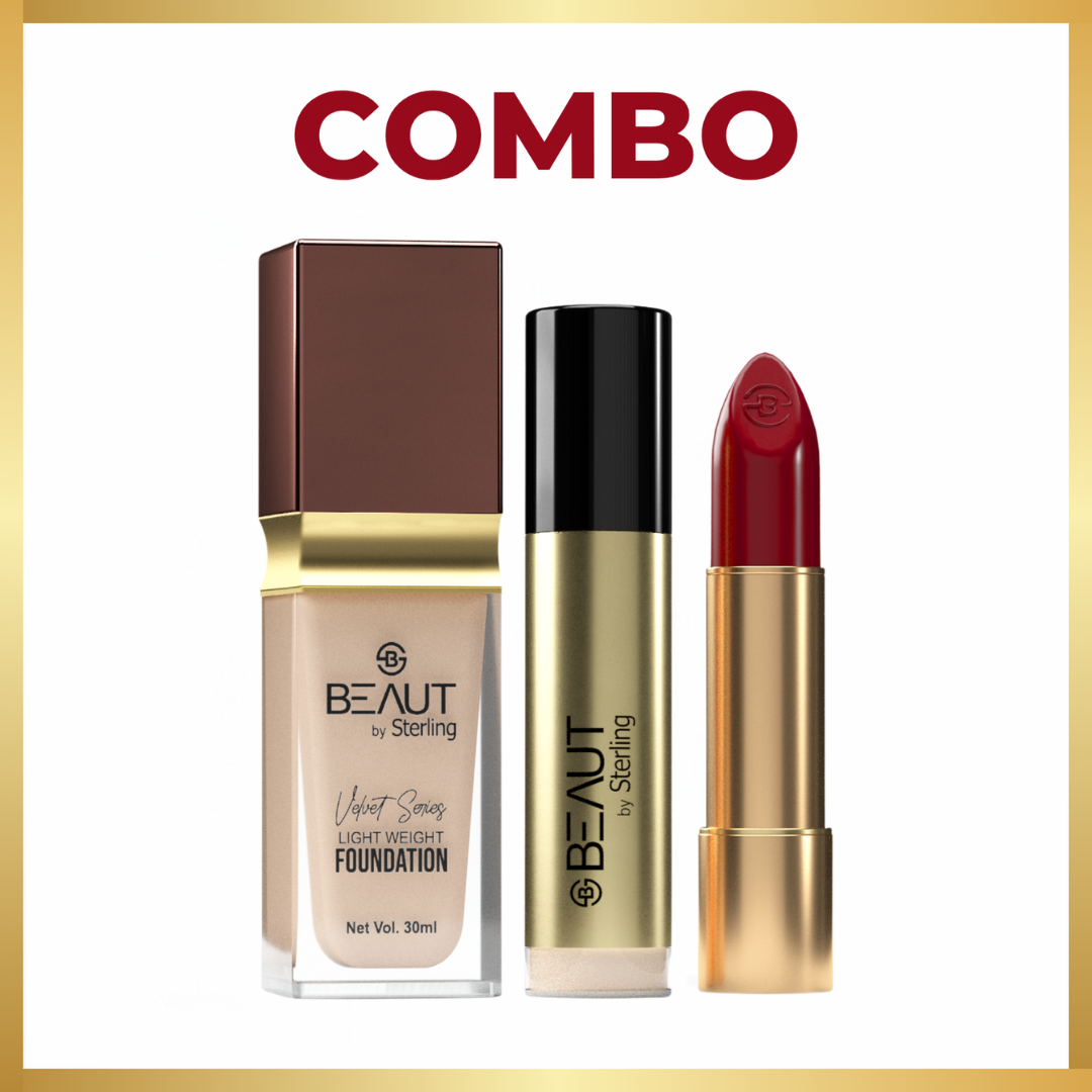 Beaut Radiance Combo – Foundation, Concealer & Matte Lipstick | 16HR Flawless Glow & Long-Lasting Color