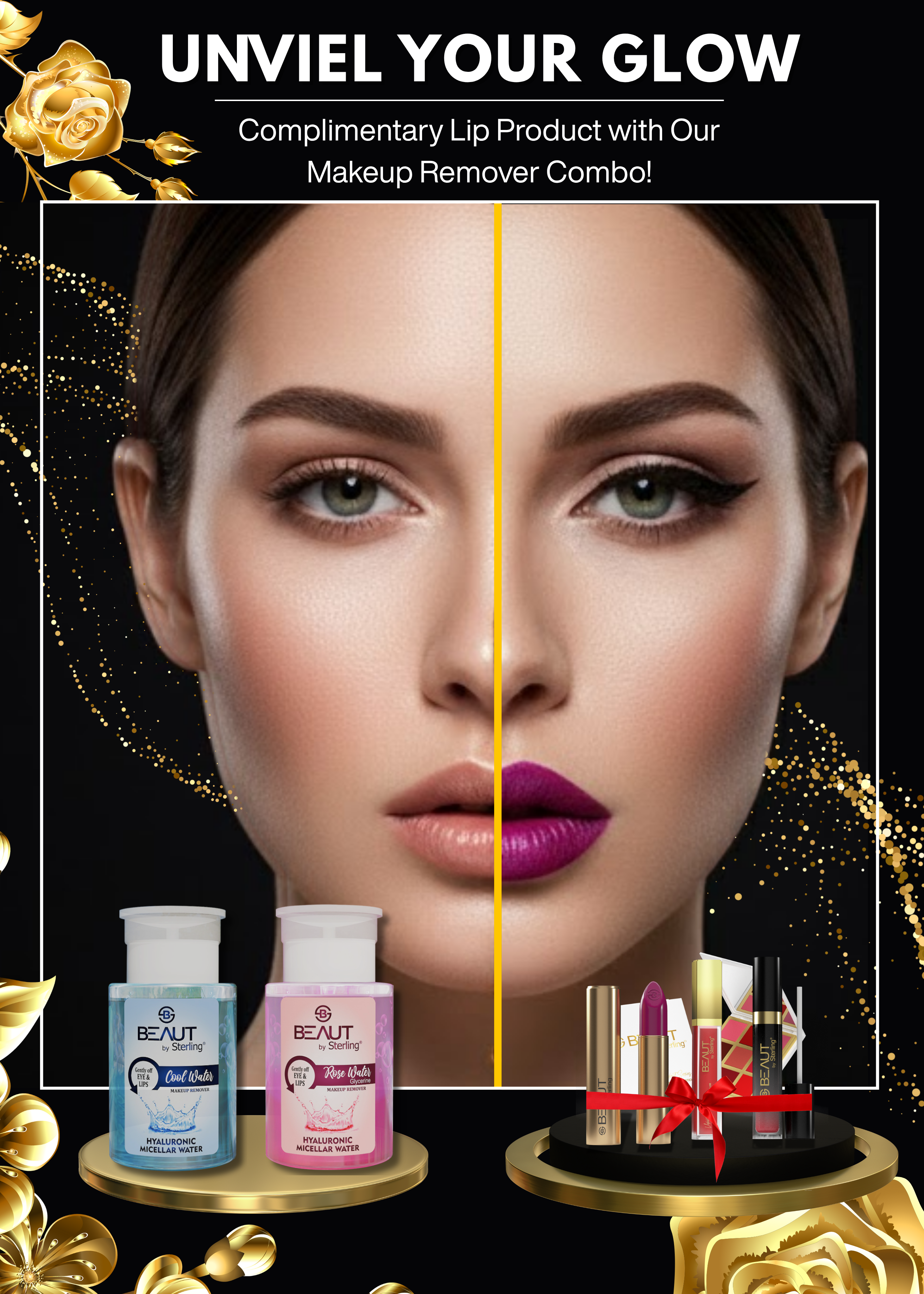 Micellar Duo Combo – Cool Water & Rose Makeup Remover (2 x 150 ml) with a free gift from lips section